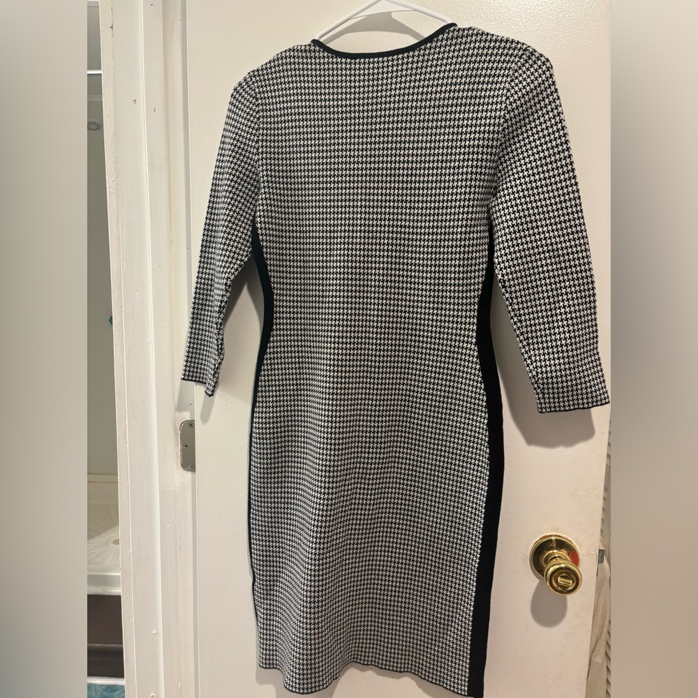 DKNY modest office black and white dress